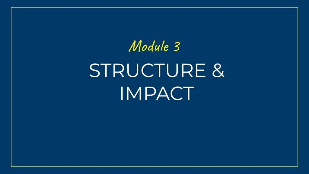 An image displaying text which is the title of Module 3: Structure & Impact in Speech